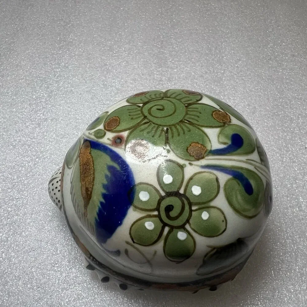 KEN EDWARDS HAND PAINTED MEXICAN POTTERY TURTLE FIGURINE 3.5” MEXICO FOLK ART